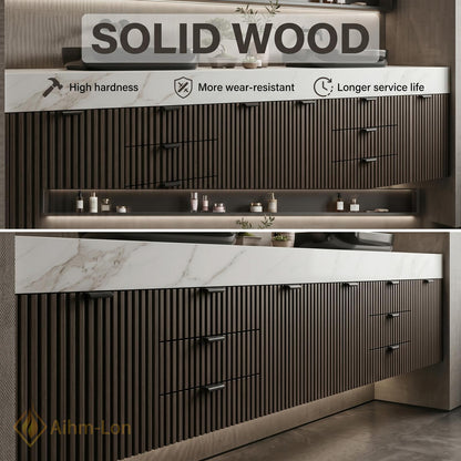 60''-96'' Double Bathroom Vanity with Sink Modern Floating Dark Walnut Slatted Front