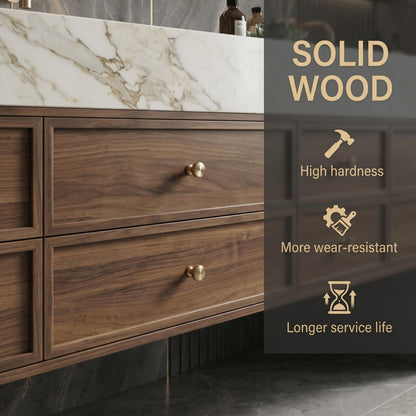 60''-96'' Double Bathroom Vanity with Sink Modern Floating Marble-Style Top Deep Wood Drawers