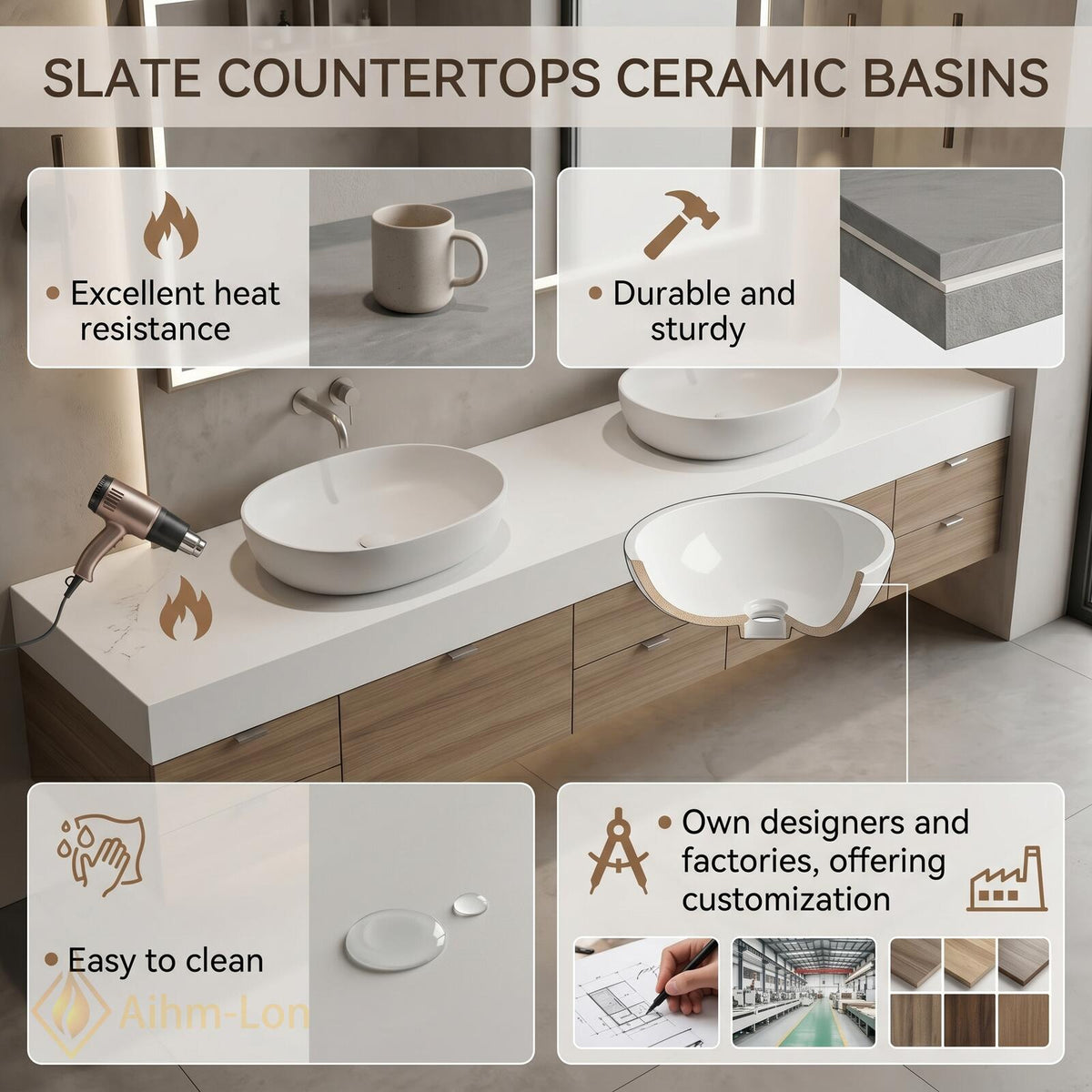 60''-96'' Double Bathroom Vanity with Sink Modern Floating Light Oak Texture Integrated