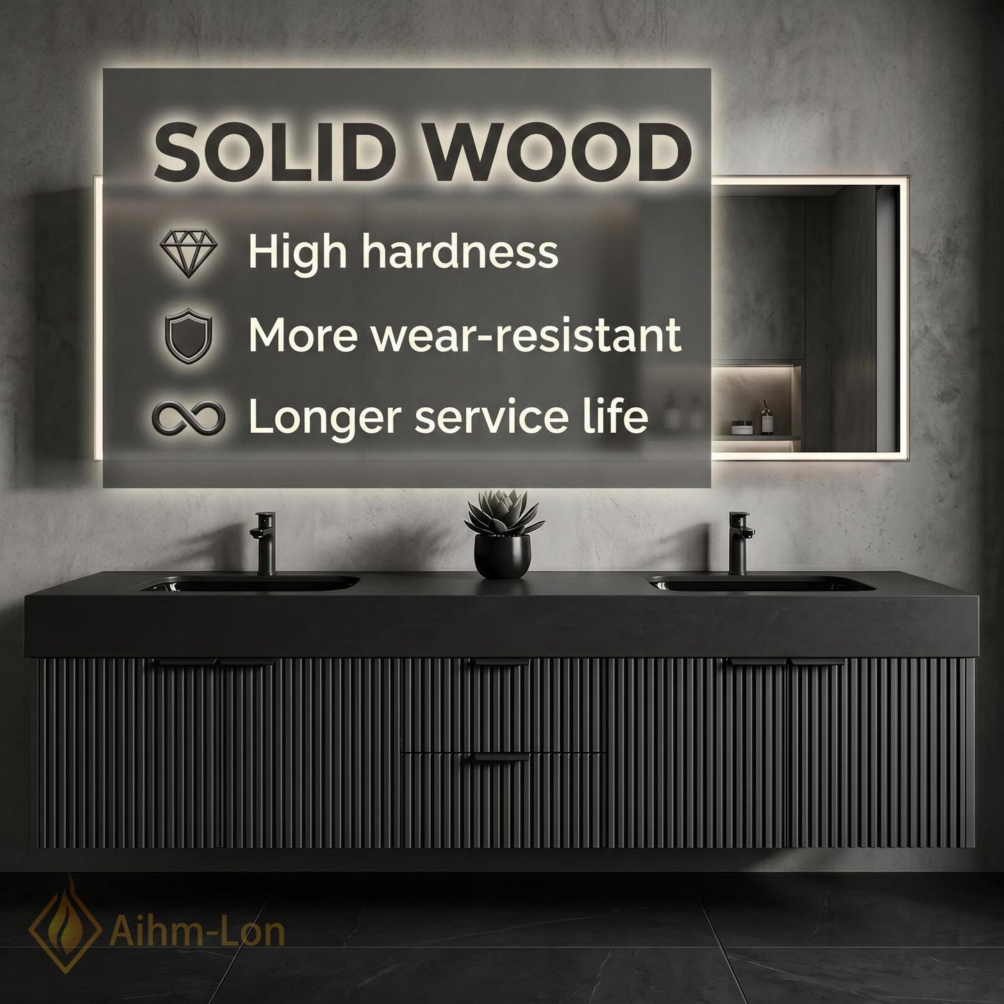 60''-96'' Double Bathroom Vanity with Sink Modern Floating Fluted Panel Matte Charcoal