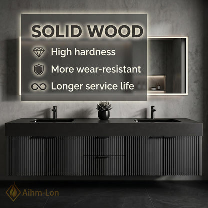 60''-96'' Double Bathroom Vanity with Sink Modern Floating Fluted Panel Matte Charcoal