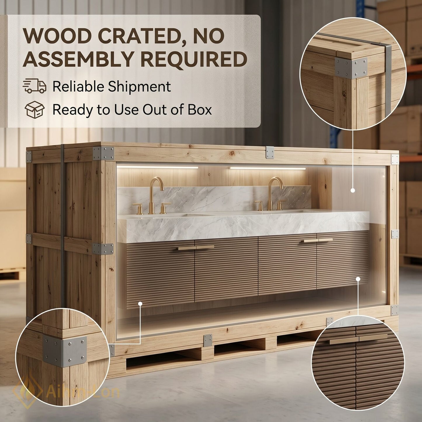 60''-96'' Double Bathroom Vanity with Sink Spacious Mirror Cabinet Luxurious Marble Top