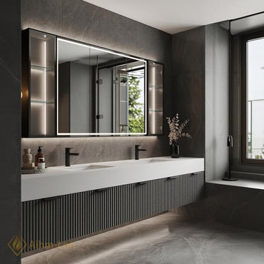 60''-96'' Double Bathroom Vanity with Sink Fluted Front Panels Matte Dark Finish