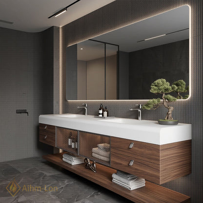 60''-96'' Double Bathroom Vanity with Sink Dark-Walnut Walnut Floating Modern Vanities Grain