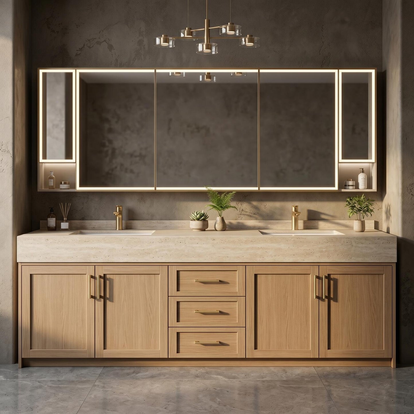 70''-96'' Double Bathroom Vanity with Sink Stone Top Solid Wood Shaker Drawer Cabinet
