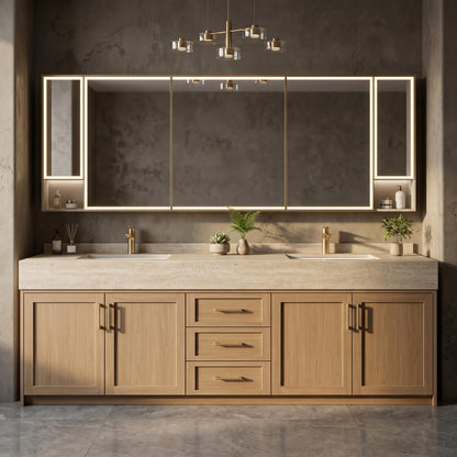 70''-96'' Double Bathroom Vanity with Sink Stone Top Solid Wood Shaker Drawer Cabinet
