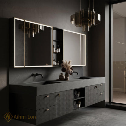 60''-96'' Double Bathroom Vanity with Sink Marble Top Light Wood Cabinetry Lavatories