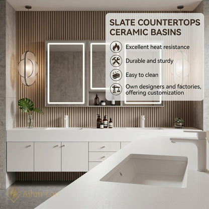 78''-96'' Modern Double Bathroom Vanity with Sink Floating Sleek Matte Slatted Wood