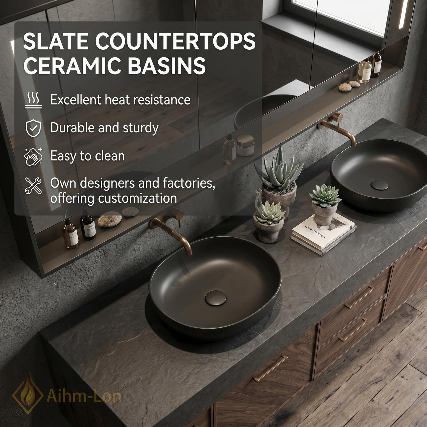 70''-96'' Double Bathroom Vanity with Sink Modern Floating Dark Stone Wood Storage