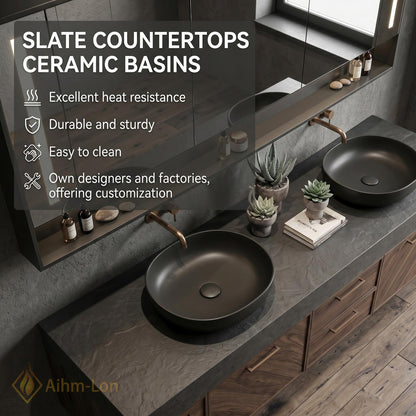 70''-96'' Double Bathroom Vanity with Sink Modern Floating Dark Stone Wood Storage