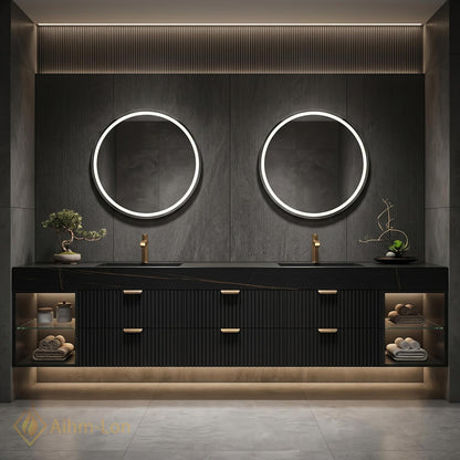 60''-96'' Double Bathroom Vanity with Sink Dark Modern Floating Stone-Top Stone