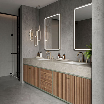 60''-96'' Modern Bathroom Vanity with Sink Double Basin Marble Top Vertical Slat Green