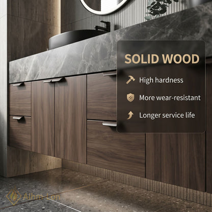 60''-96'' Double Bathroom Vanity with Sink Dark Grey Marble Slatted Doors Drawers