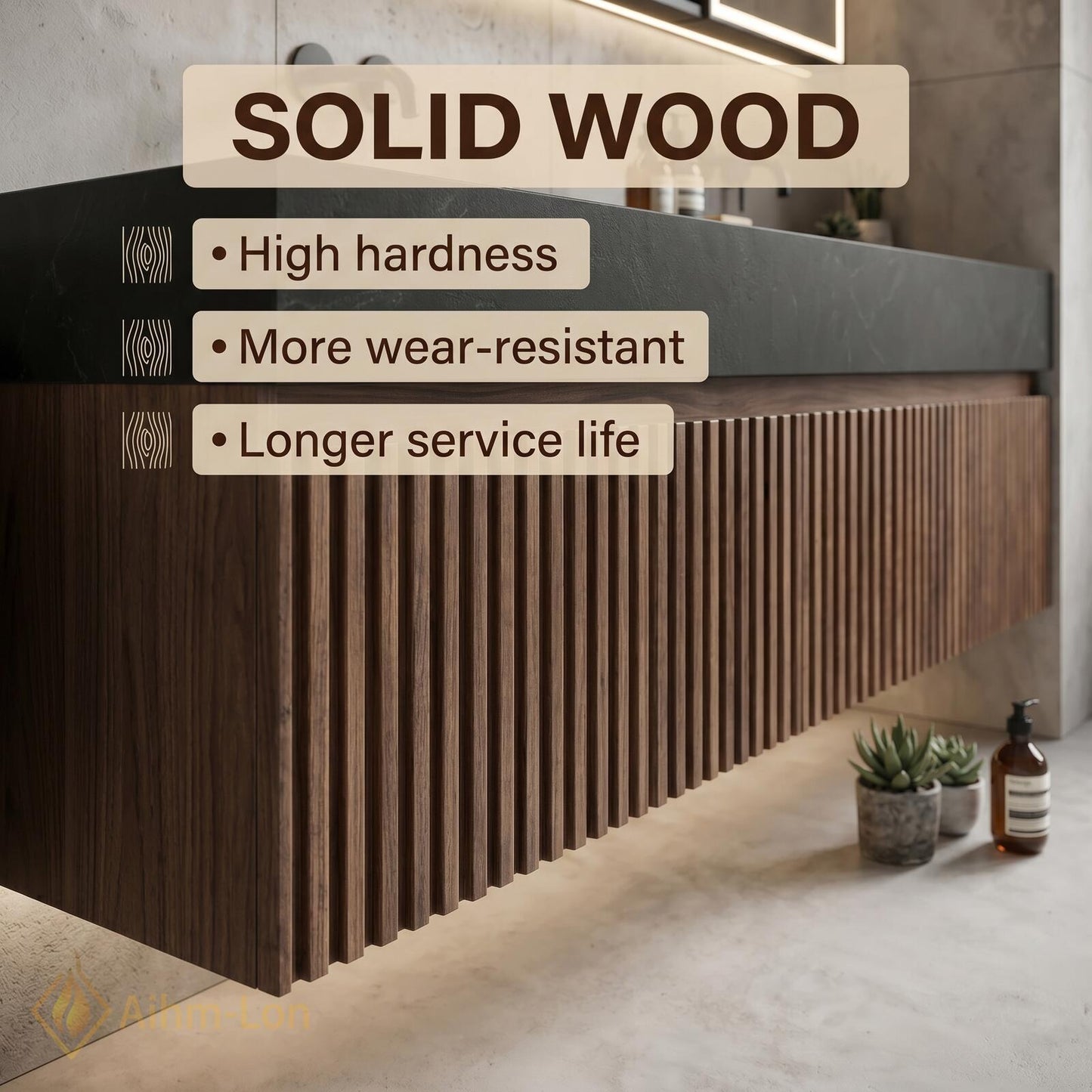 60''-96'' Double Bathroom Vanity with Sink Warm-Walnut Modern Floating Open Shelving