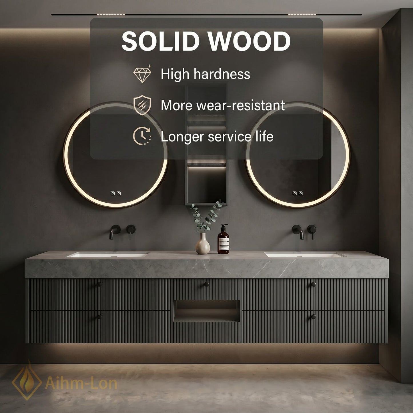 60''-96'' Double Bathroom Vanity with Sink Modern Units Ribbed Front Panels Stone