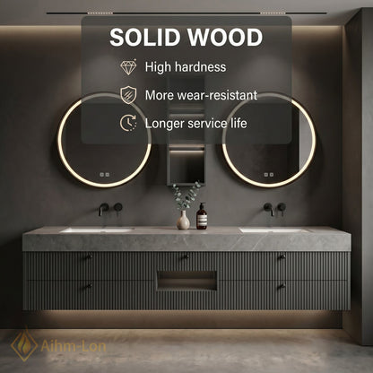 60''-96'' Double Bathroom Vanity with Sink Modern Units Ribbed Front Panels Stone