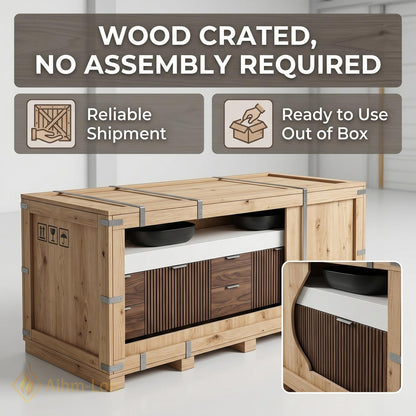 60''-96'' Double Bathroom Vanity with Sink Modern Dark Walnut Slatted Panel Floating
