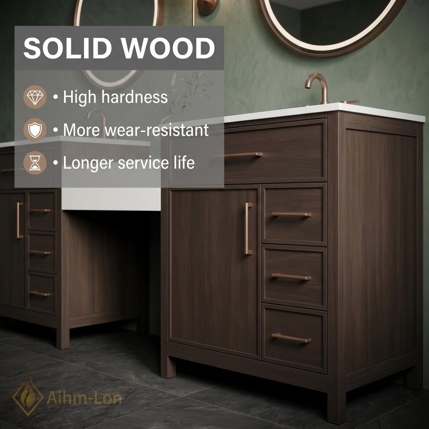 60''-96'' Double Bathroom Vanity with Sink Walnut Floating Modern Slatted Center Panel