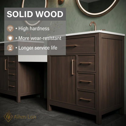 60''-96'' Double Bathroom Vanity with Sink Walnut Floating Modern Slatted Center Panel