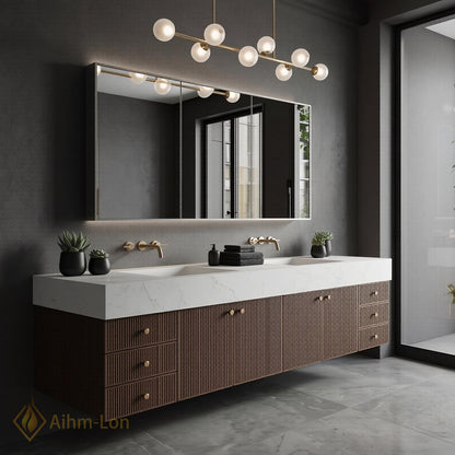 72''-96'' Double Bathroom Vanity with Sink Modern Floating Panels Marble-Top Setup
