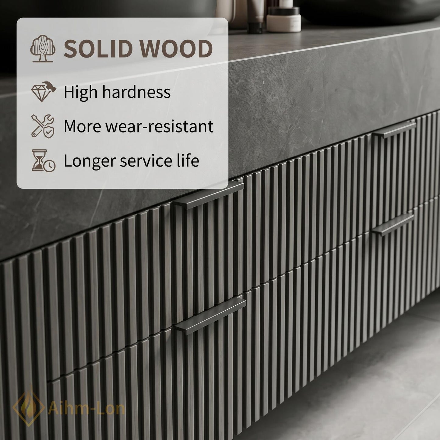 76''-96'' Modern Double Bathroom Vanity with Sink Dark Stone Slatted Front Panels