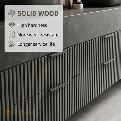 76''-96'' Modern Double Bathroom Vanity with Sink Dark Stone Slatted Front Panels