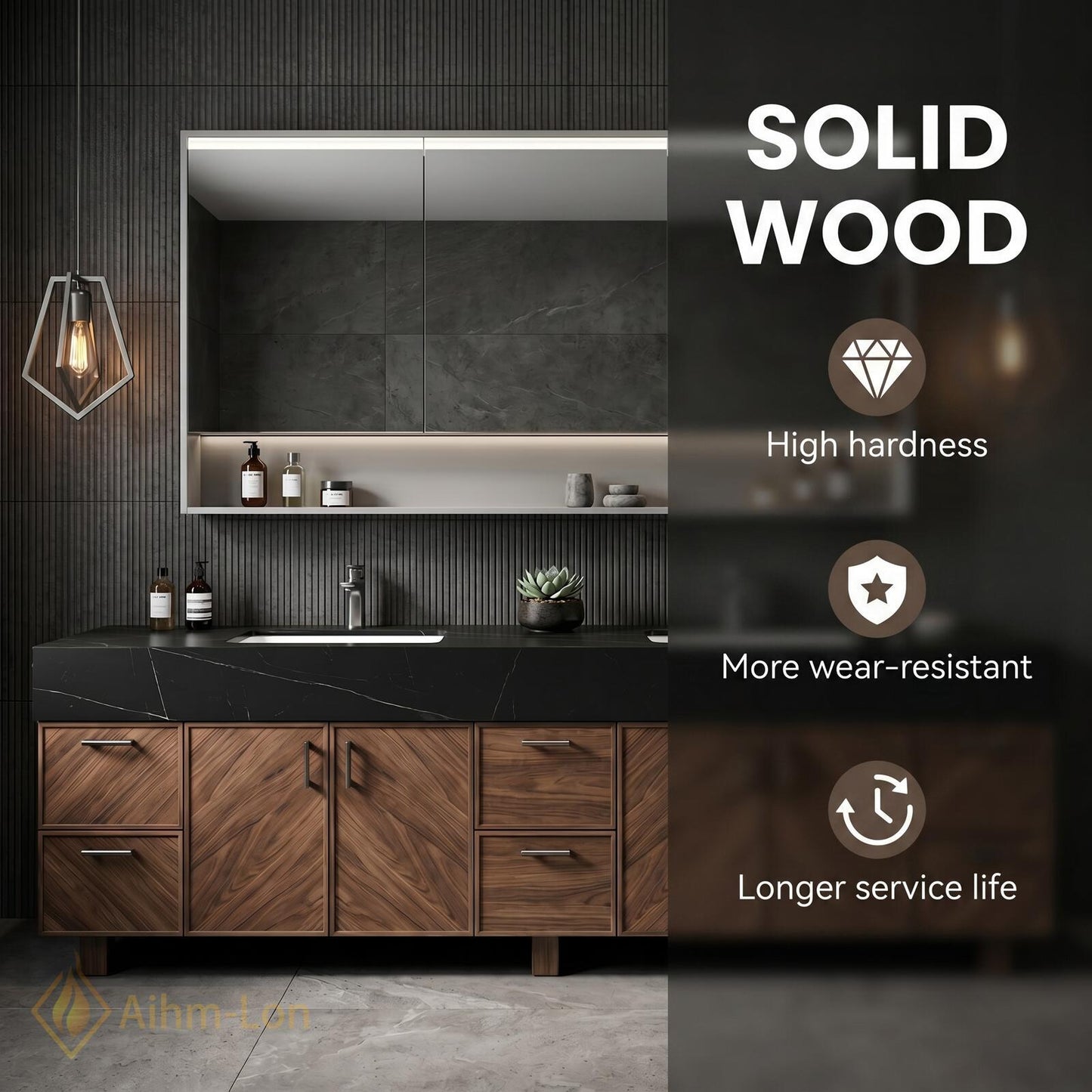 70''-96'' Double Bathroom Vanity with Sink Modern Floating Dark Stone Chevron Panels