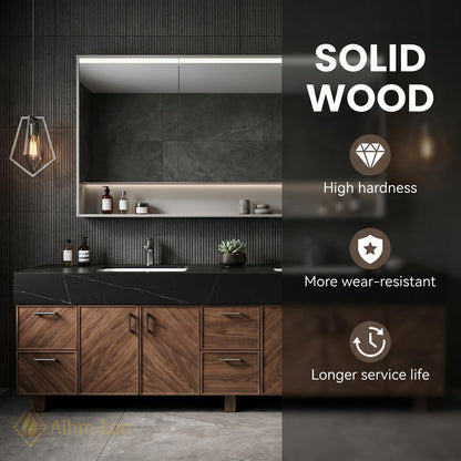 70''-96'' Double Bathroom Vanity with Sink Modern Floating Dark Stone Chevron Panels