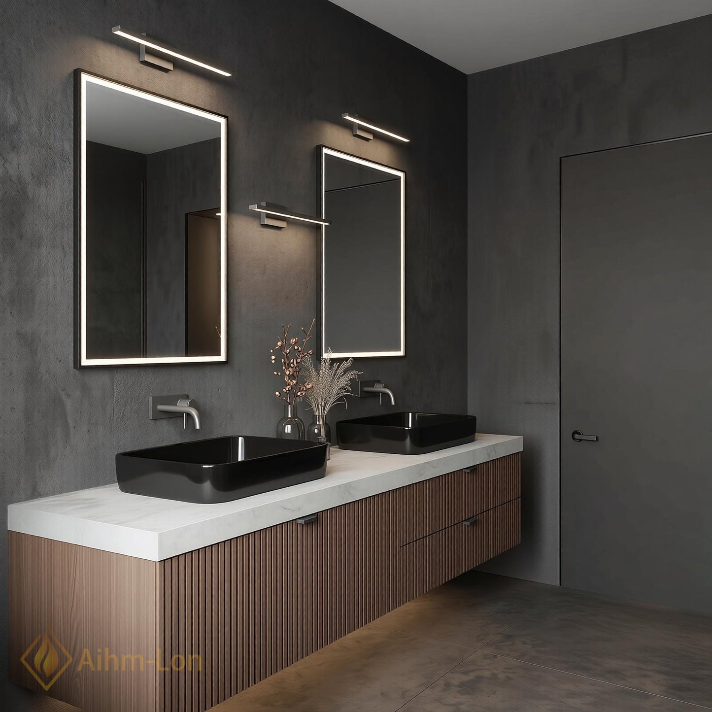 60''-96'' Double Bathroom Vanity with Sink White Modern Floating Slatted Top Front