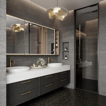 60''-96'' Double Bathroom Vanity with Sink Modern Floating Stone-Like Finish Deep Drawers