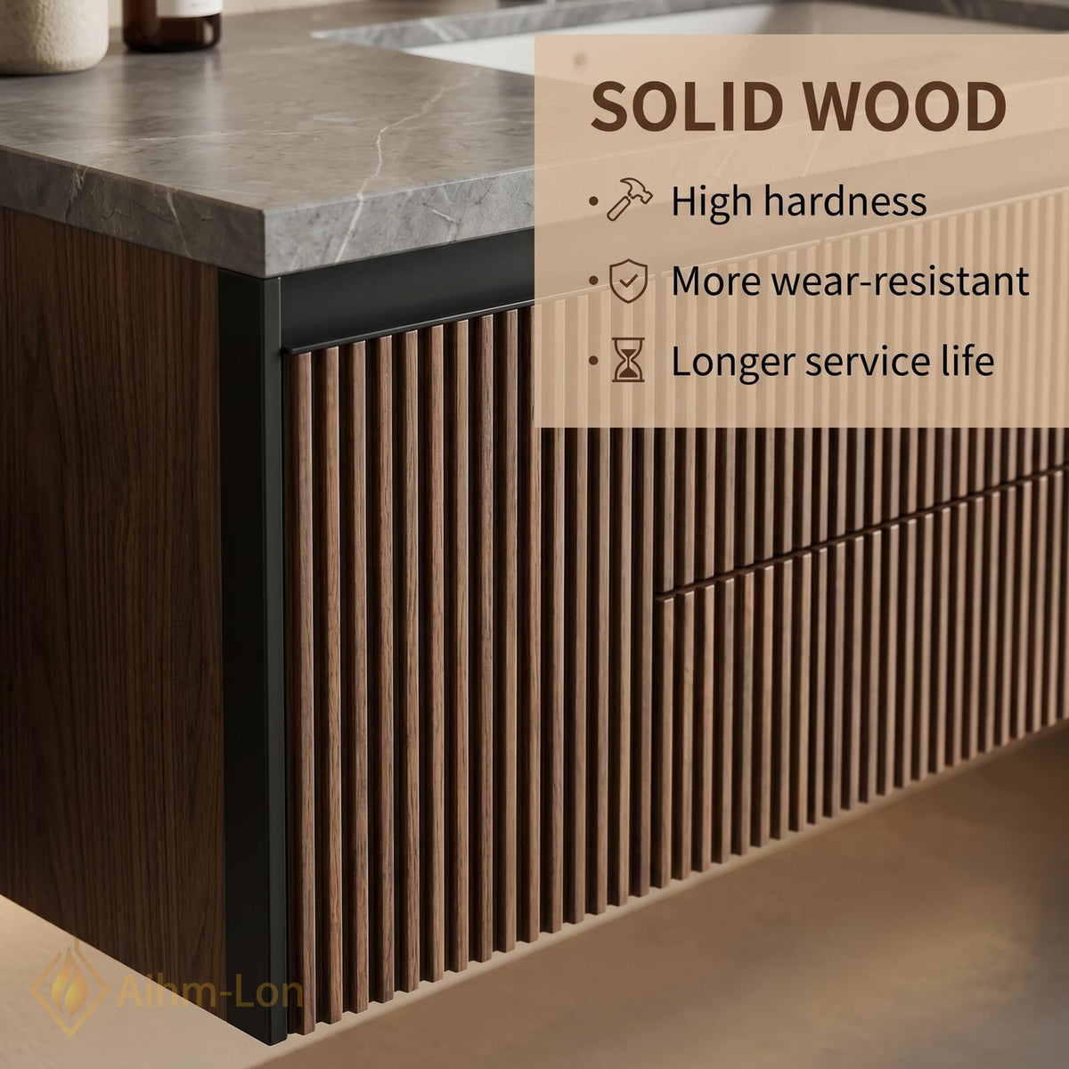 60''-96'' Bathroom Vanity with Sink Modern Floating Dark Wood Finish Slatted Front