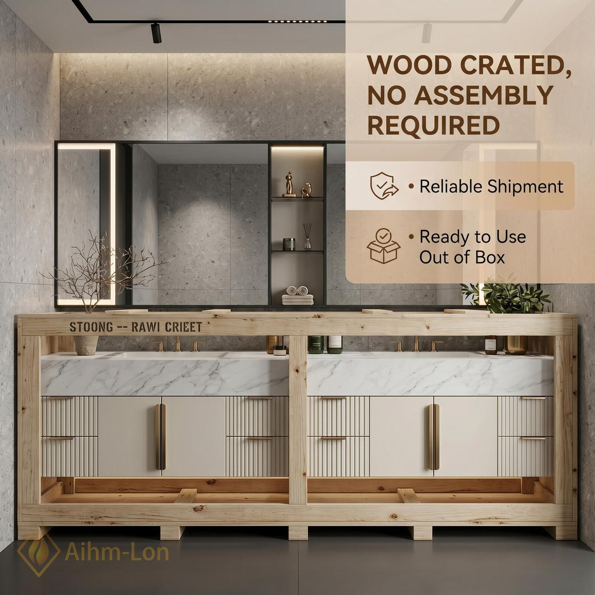 60''-96'' Double Bathroom Vanity with Sink Modern Floating Basin Ridge Textured Doors