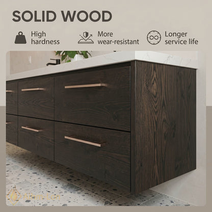 60''-96'' Modern Bathroom Vanity with Sink Floating Dark Wood Grain Anti-Fog Drawers