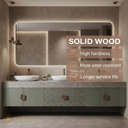 78''-96'' Triple Bathroom Vanity with Sink Sage-Green Floating Fluted Recessed Basin Panels