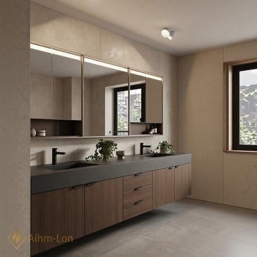 60''-96'' Double Bathroom Vanity with Sink Modern Floating Dark Walnut Grain Drawers