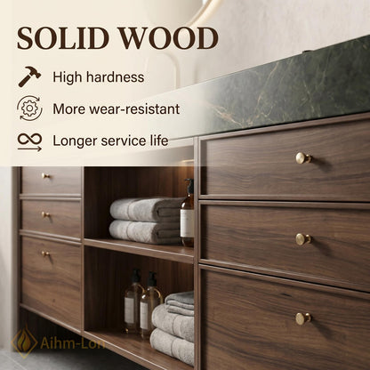 60''-96'' Double Bathroom Vanity with Sink Dark-Walnut Green Floating Open Stone