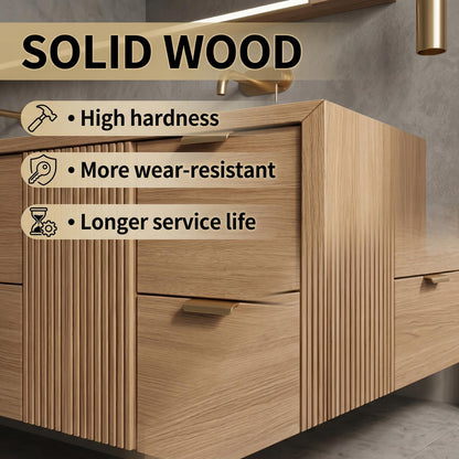 70''-96'' Modern Bathroom Vanity with Sink Double Sink Grooved Vertical Wood Finish Drawers Cabinet