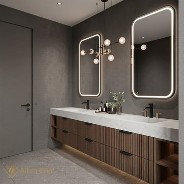 78''-96'' Double Bathroom Vanity with Sink White-Marble White Floating Modern Slatted Style