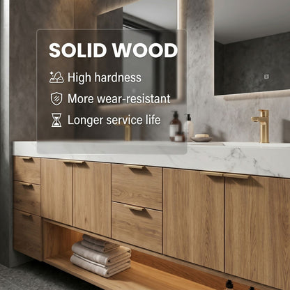 70''-96'' Modern Bathroom Vanity with Sink Wide Floating Base Solid Wood Cabinet