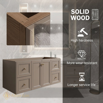 48''-64'' Modern Bathroom Vanity with Sink Floating Beige Marble Vertical Mirror Shelving