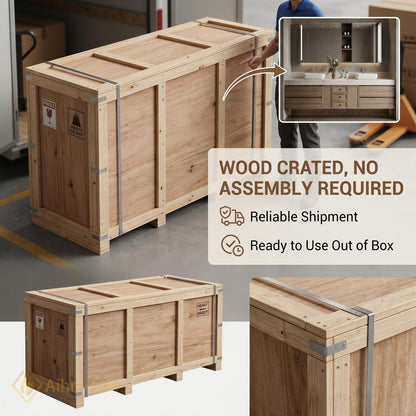 76''-96'' Double Bathroom Vanity with Sink Warm Oak Grain Rattan Drawer Pulls