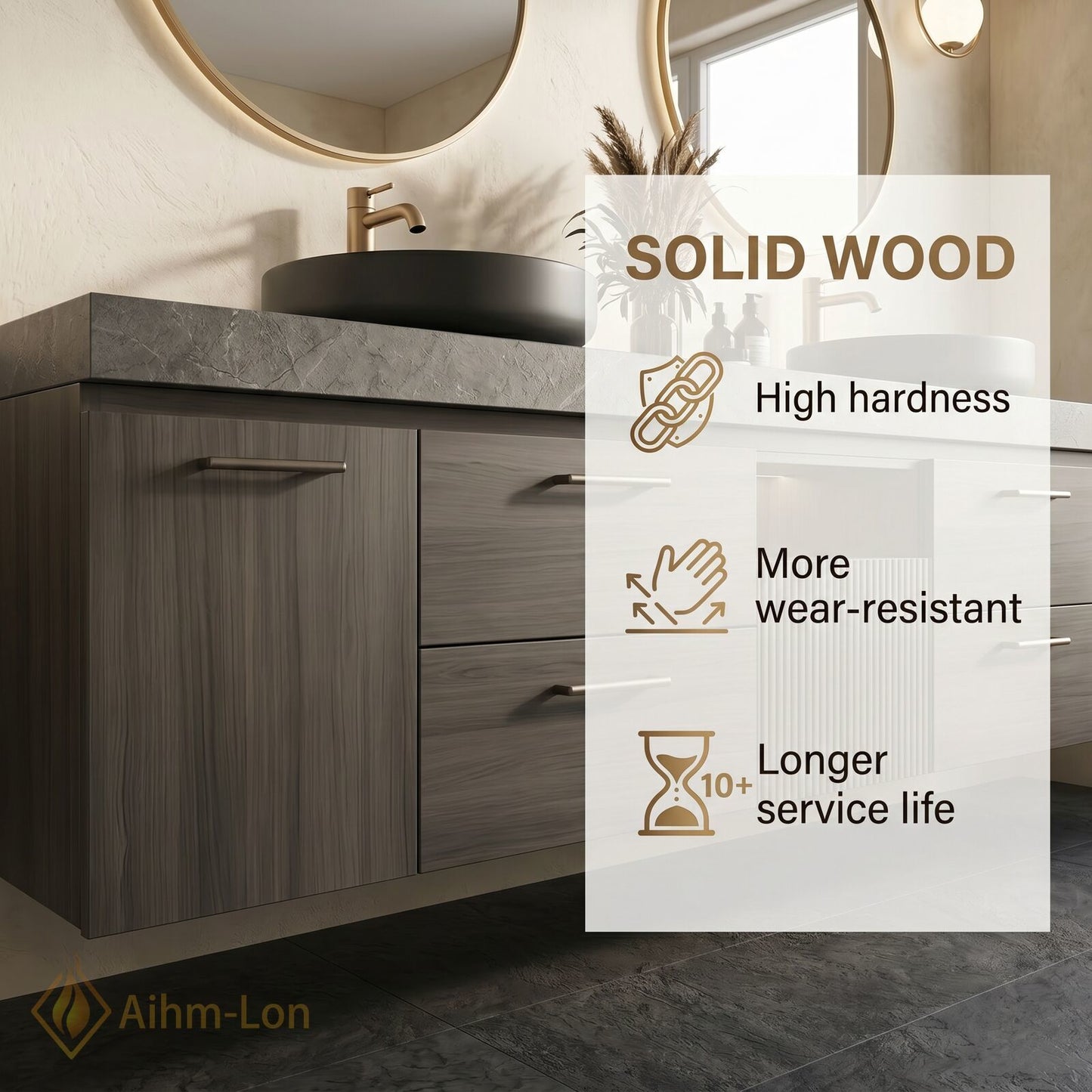 76''-96'' Double Bathroom Vanity with Sink Floating Wall-Mounted Design Mounted Grey Stone