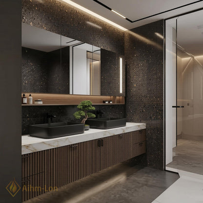 60''-96'' Double Bathroom Vanity with Sink Modern Floating Dark Walnut Slatted Doors