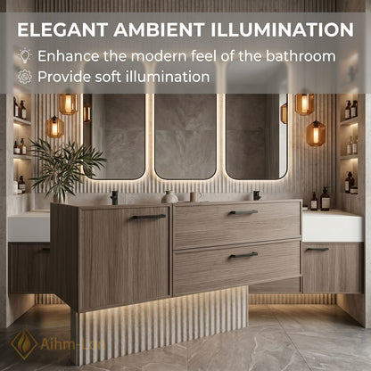76''-96'' Double Bathroom Vanity with Sink Warm Wood Frame Wide White Top