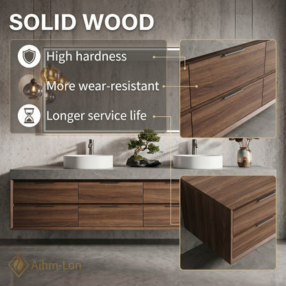 70''-96'' Double Bathroom Vanity with Sink Modern Wood-Grain Vanities Large Marble Texture