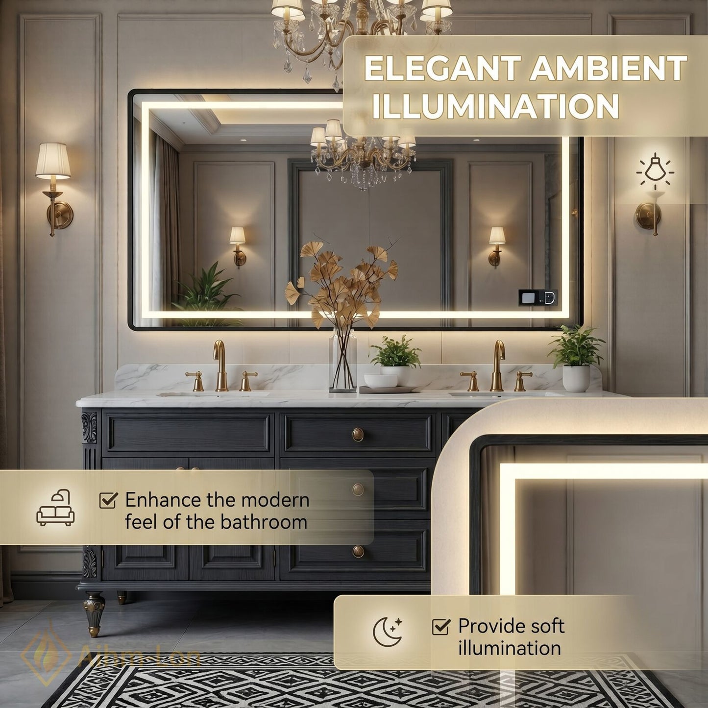 70''-96'' Double Bathroom Vanity with Sink Marble Top Cabinet Drawers Storage
