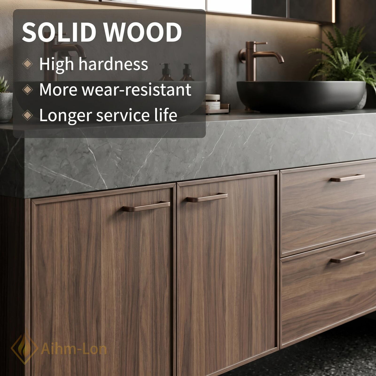 60''-96'' Double Bathroom Vanity with Sink Dark Walnut Finish Open Drawer Storage