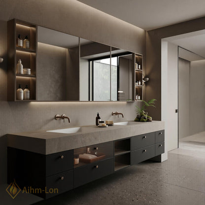 78''-96'' Bathroom Vanity with Sink Floating Vanity Concrete Wall Mounted Minimalist Matte