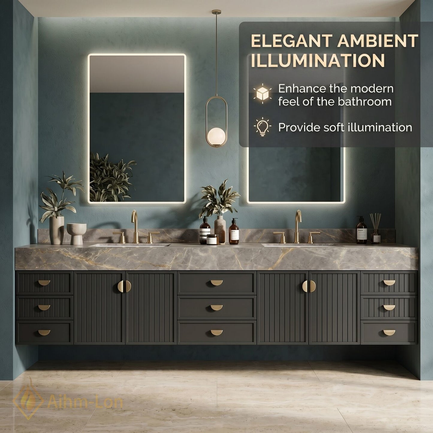 76''-96'' Double Bathroom Vanity with Sink Modern Solid-Wood Wood-Grain Marble-look Stone-Top Drawer-Storage