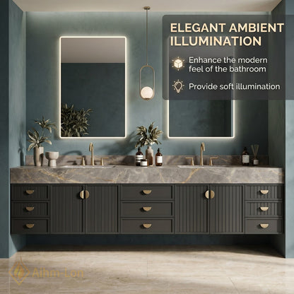 76''-96'' Double Bathroom Vanity with Sink Modern Solid-Wood Wood-Grain Marble-look Stone-Top Drawer-Storage